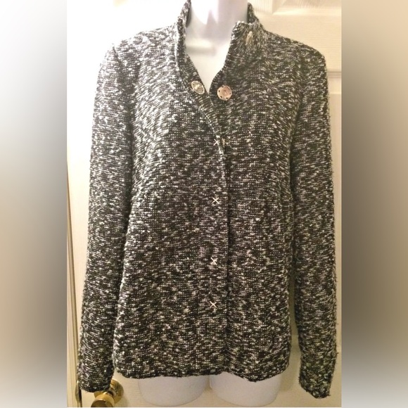 WALTER BAKER Tweed Jacket Coat Black Gary Wool Blends Marled Knit Snap Closure - Picture 12 of 12